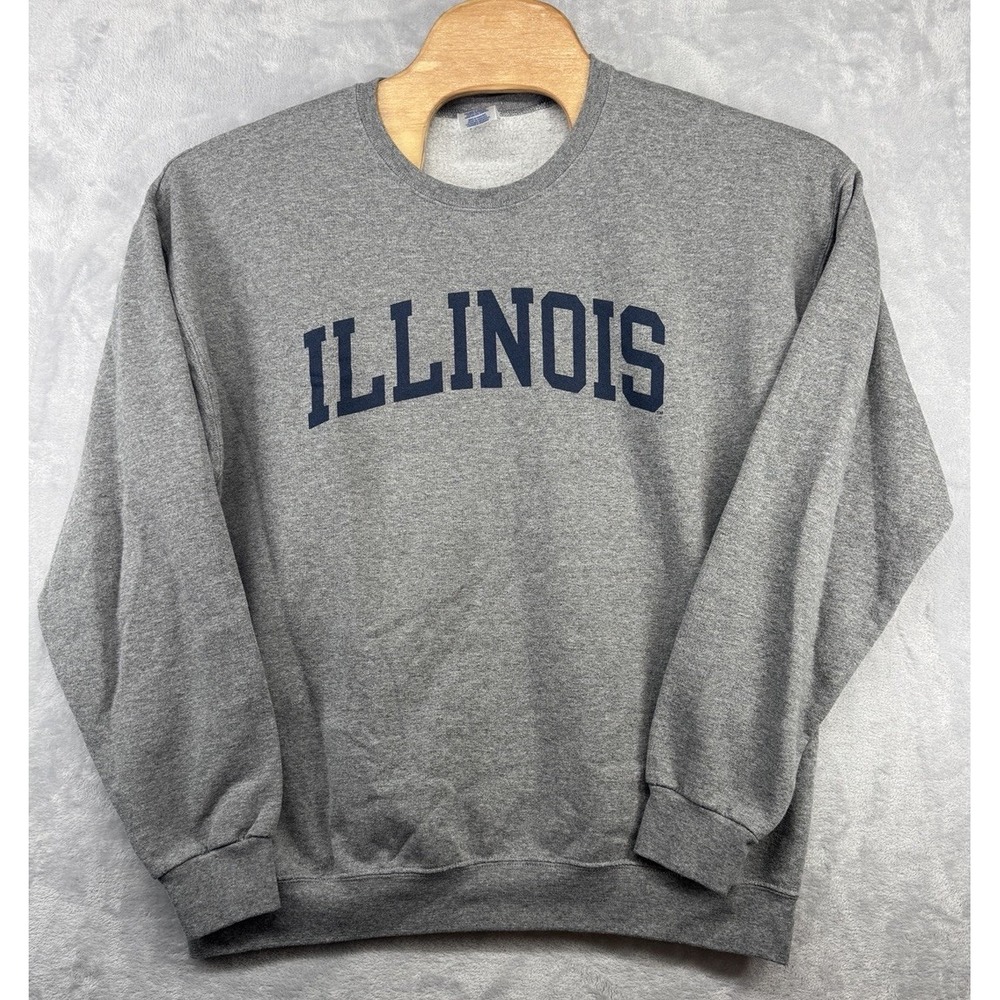 Vintage Jerzees Illinois Fighting Illini Gray Crewneck Sweatshirt Men's XL